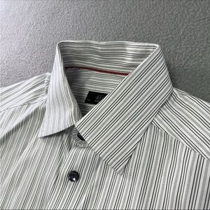 Eton Shirt 15.5 39 Men's Button Up Long Sleeve White Black Striped Business